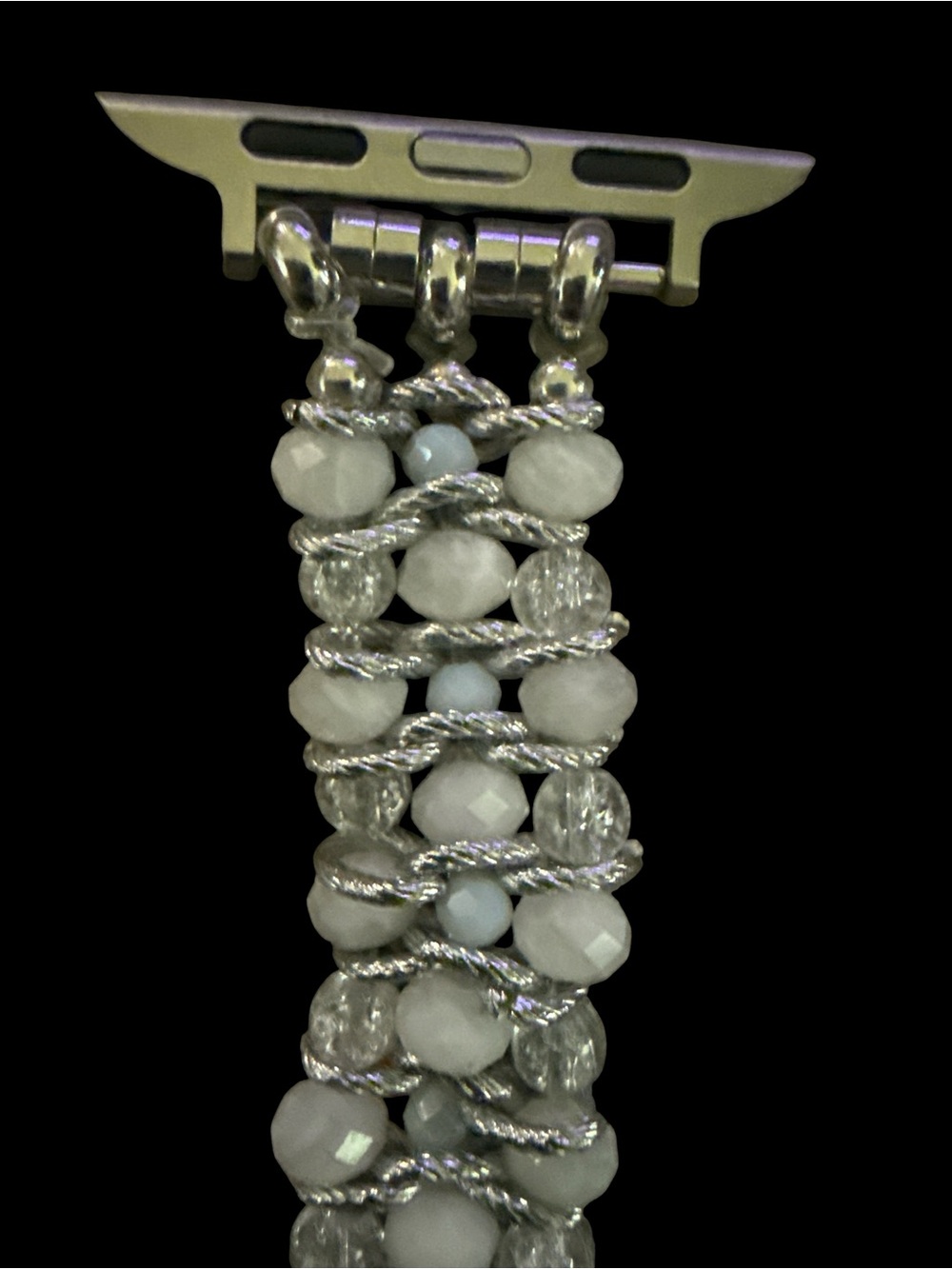 White and Silver Pearl Beaded Apple Watch Band. Fits 42-44mm and a large wrist - Picture 2 of 6